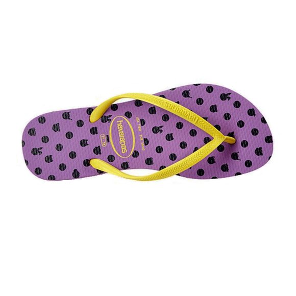 HAVAIANAS Purple & Yellow Animal Face & Polka Dot Thong Slim Fresh Flip Flops - Picture 4 of 5